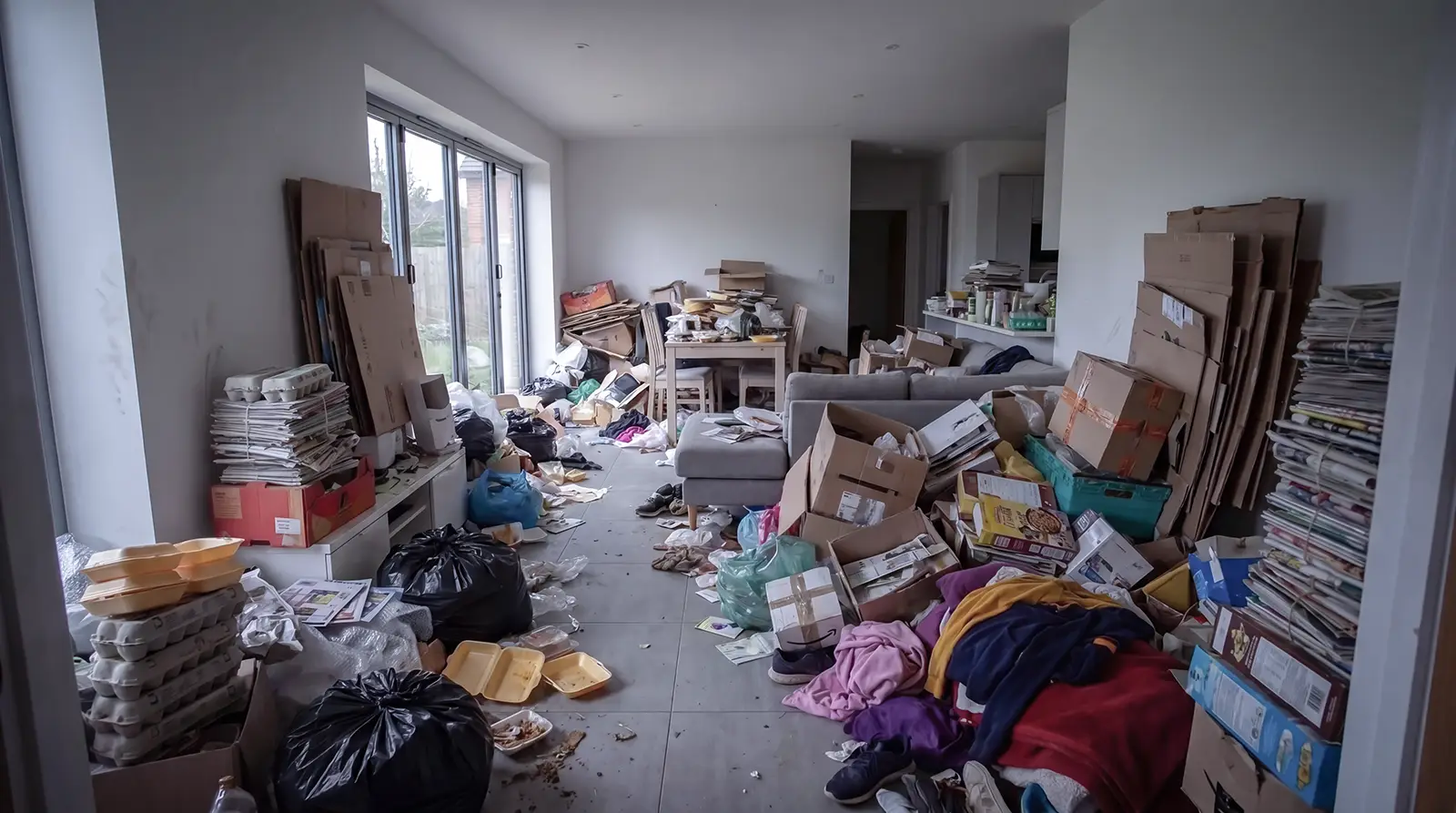 Maison dégradée nécessitant un nettoyage après squat