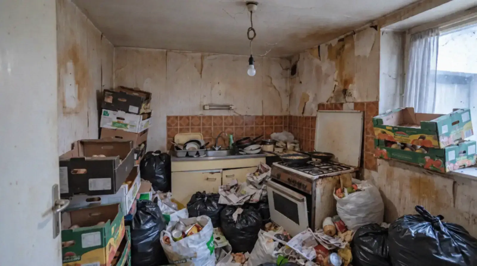 Cuisine très encombrée avant un nettoyage Diogène dans une maison autour de Chambord
