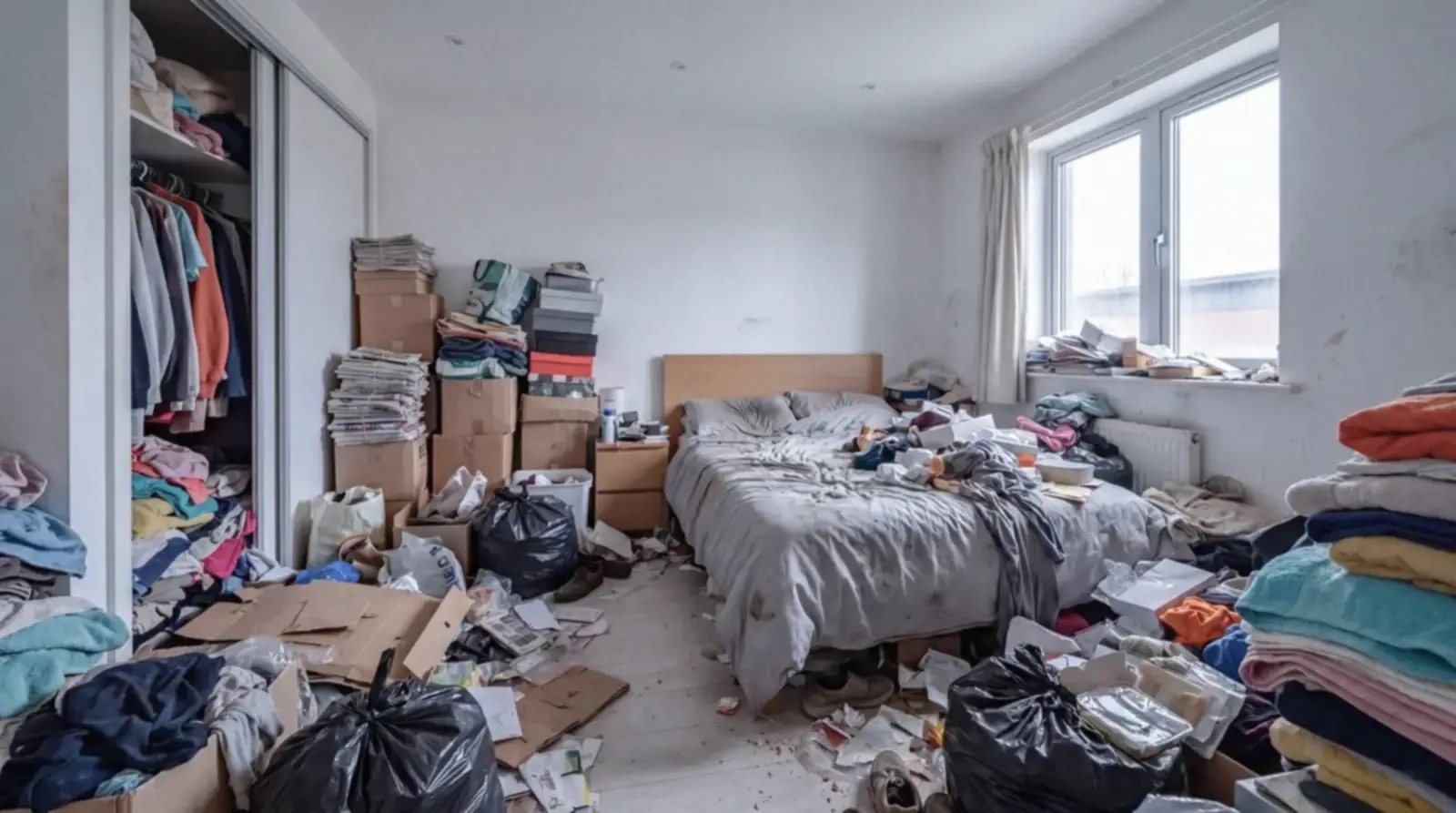 Chambre avant l’intervention : Nettoyage extrême Diogène dans une maison à Vendôme