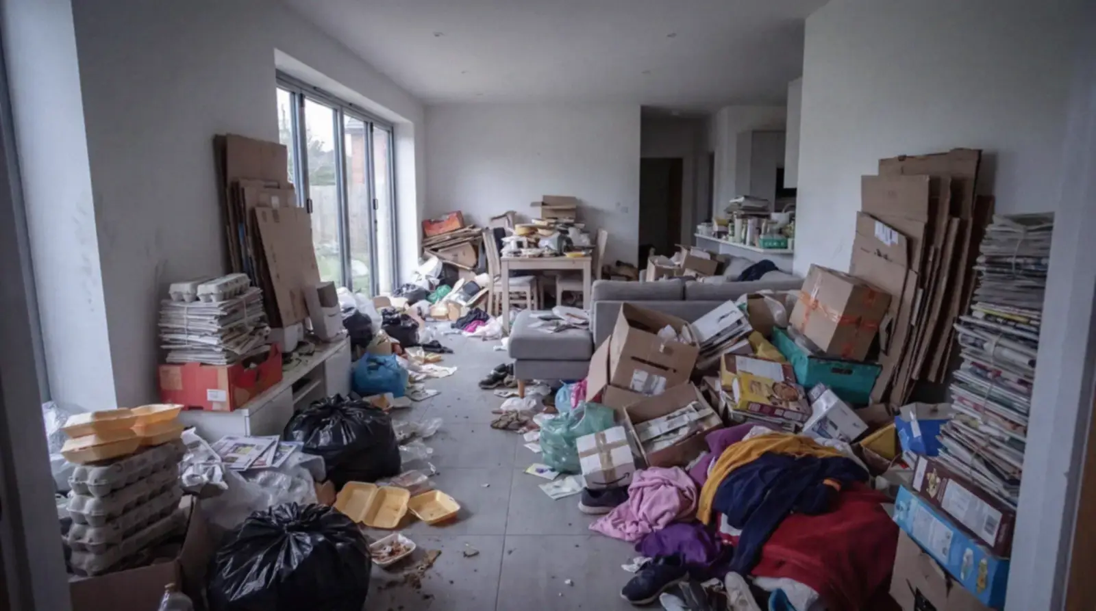 Salon encombré avant un nettoyage Diogène dans une maison à Vendôme