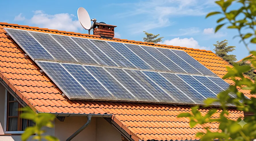 Panneaux solaires encrassés par le pollen, la poussière et les fientes avant nettoyage